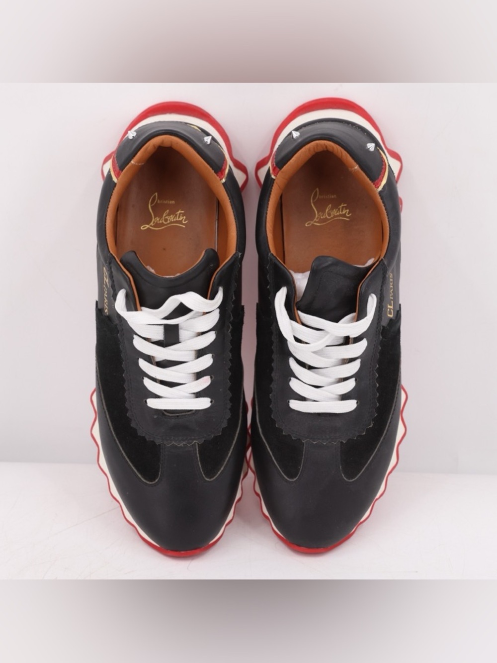 Christian Louboutin Loubishark Sneakers Black, White & Red Men's Zigzag Sole 12 - Picture 5 of 16